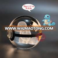 Free Shipping Squirtle 50mm 80mm New Design Crystal Pokemon Ball With Usb Lightbase For Children's Gift